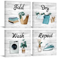 Laundry Room Wall Art Decor Wash Dry Fold Repeat Signs 4 Piece Farmhouse Canv...