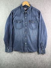 Levis Shirt Mens XL Blue Denim Western Pearl Snap Button Long Sleeve