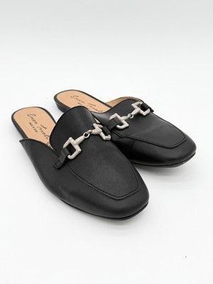 Enzo Tesati Black Leather Horsebit Loafer Mules Slides Spain 37 US 6.5 7 Flats