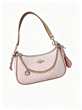 NWT Coach Teri Shoulder Bag Signature Canvas Gold Powder Pink CEA20 US Seller
