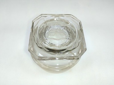 Vintage NECCO SWEETS Clear Glass Candy Jar Lid Embossed Tapered Square Top