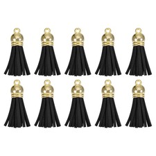 20Pcs 1.5" Leather Tassels Keychain Charm with Gold Cap for DIY Black