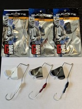 3) Buckeye G-MAN 1/2oz GBUZZ Bait White-White/Blade Red-Nickel Blade/Black-Black