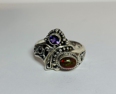 Sarda Sterling 925 Silver Orange & Purple Stone Ring Sz 10 - .24