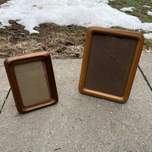 Vintage MCM Boho Retro Rounded Wooden Picture Photo Frames Set Of 2 3x5 5x7