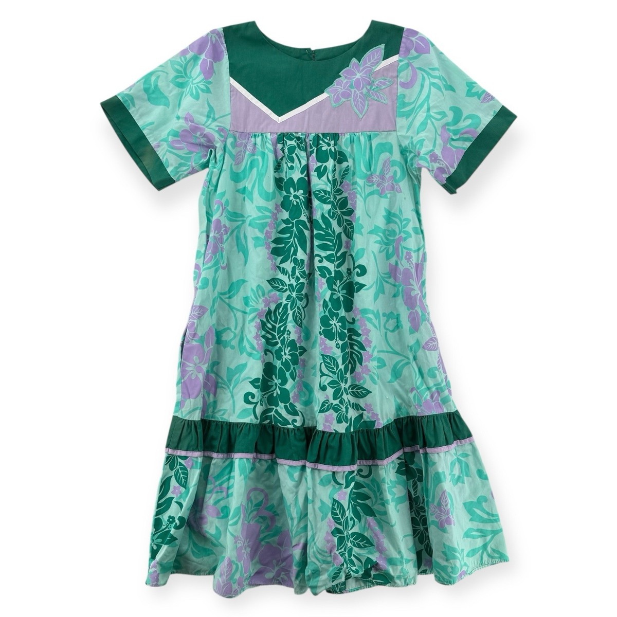 Vintage Carol Bennett Muumuu Hawaiian Dress Womens Small Green Floral  Ruffle | eBay