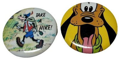 Vintage 1987 Disney Goofy Take A Hike & Pluto Face 1.5'' Button Pin Lot OSP 80s