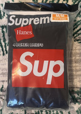 100 Authentic New Supreme Hanes Boxer Briefs 4 Pack Black Medium Box Logo TNF