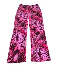 Vintage 90s Cache Tropical Palm Leaf Pink Black Pants USA Size 12