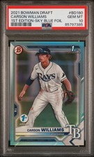 2021 Bowman Draft 1st Edition CARSON WILLIAMS Sky Blue Foil #BD180 PSA 10