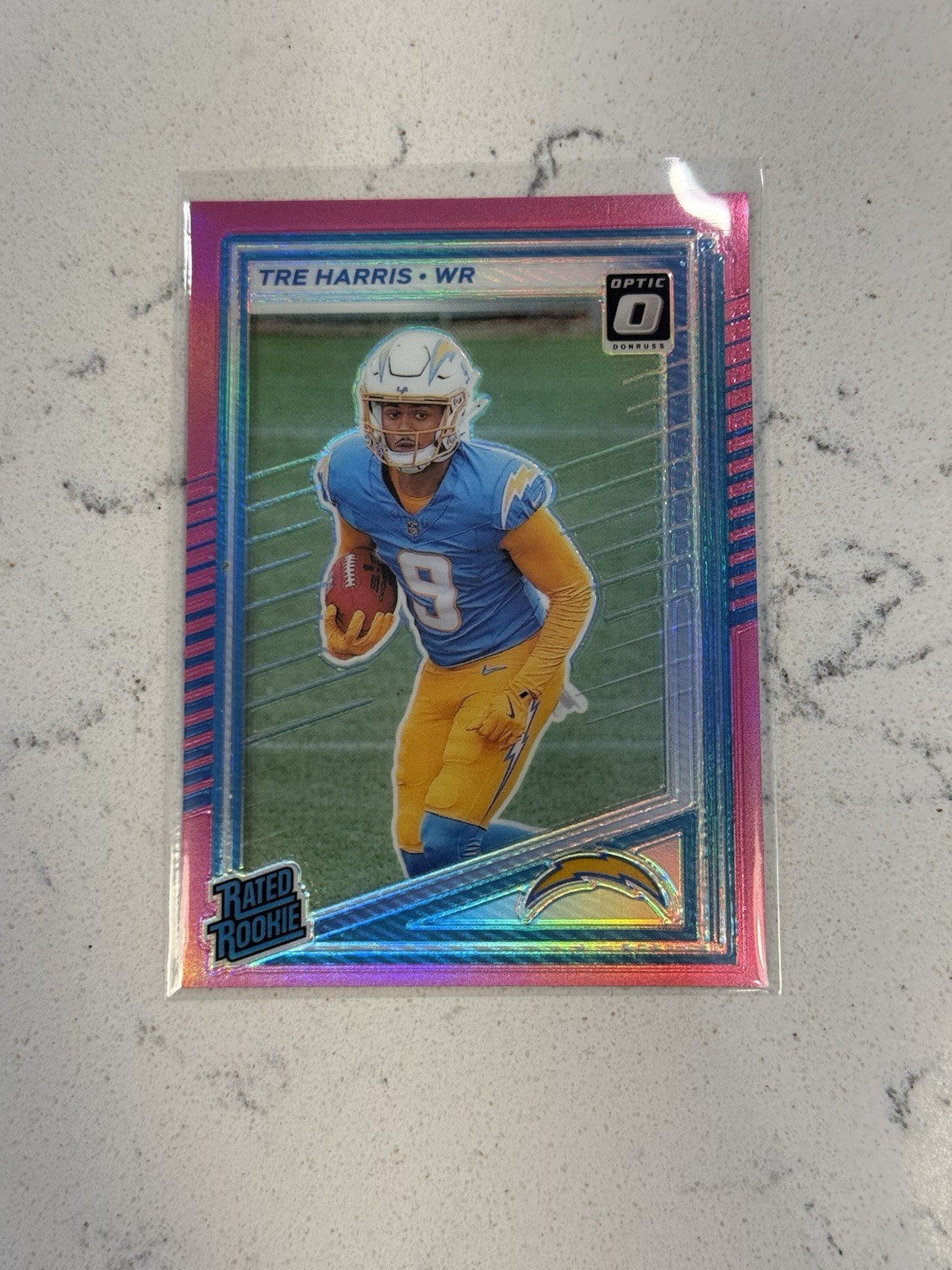 2025 Panini Donruss - Rated Rookie Tre Harris #329 Optic Preview Pink Prizm (RC)