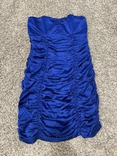 NWT Express Strapless Ruched Bodycon Dress Blue Satin Mini Dress Women’s Size 12