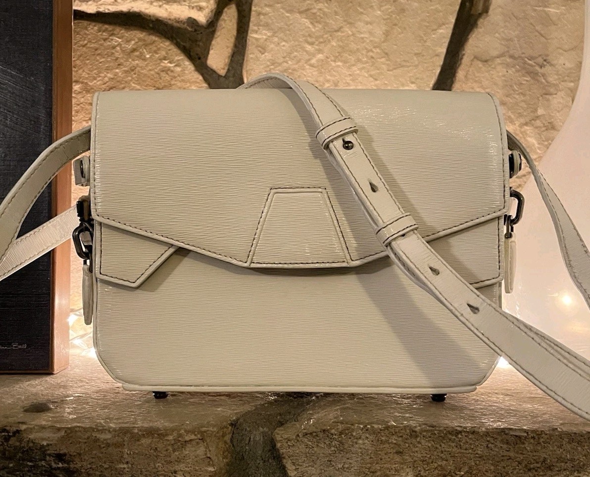 Alexander Wang Tri Fold Shoulder Bag White Patent W/Navy Inside