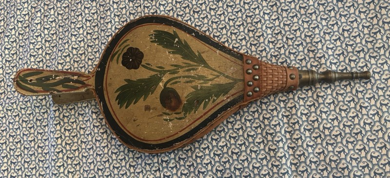 Nice! Antique Primitive Painted Wooden Bellow Fireplace Tool