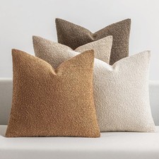 Fall Decorative Boucle Throw Pillow Covers 18x18 Brown Set of 4  Neutral