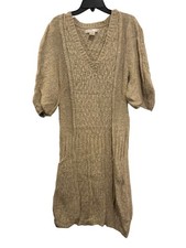 Anthropologie Kaisely Sweater Dress Women’s L Beige V-Neck Cable Knit Short Slee