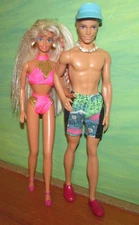 Barbie Splash N Color Glitter Hair Shell Earrings Pink Swim Ken Shorts 2 Dolls