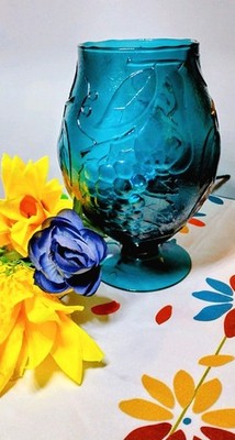 Vintage Indiana Glass Riviera Blue Harvest Carnival Glass Grape Water Goblet
