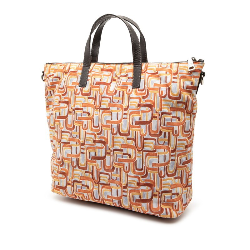 Prada Canvas Leather Shoulder Tote Bag Brown Beige Blue Women Used Authentic thumbnail 2