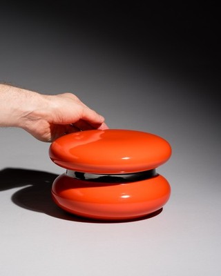 Rare Thomas (Rosenthal) Space-Age Sculptural Lidded Box Glossy Orange Porcelain
