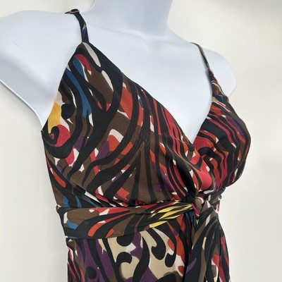 Vintage Y2K Artsy Abstract Babydoll Top Womens M Tie Bow Sheer Lined Unique