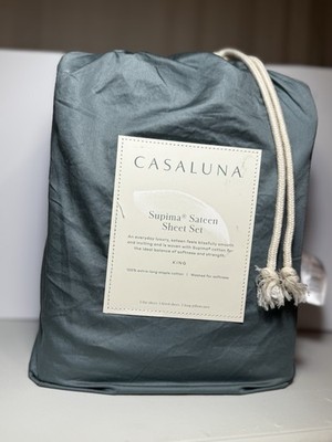 King 500 Thread Count Washed Supima Sateen Solid Sheet Set Light Teal - Casaluna