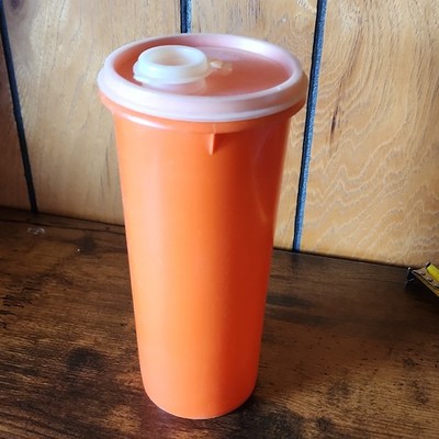 Tupperware Vintage Orange Plastic Thermos with Flip Lid 32oz
