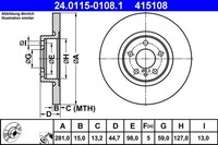 2X Ate Bremsscheibe 24.0115-0108.1 FüR Alfa Romeo