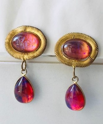 Rare Vintage YSL Yves Saint Laurent Rive Gauche Teardrop Stone Earrings France