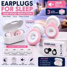 28dB Noise Reduction Sleep Earplugs Reusable Soft Silicone w/ Case & 4 Ear Tips