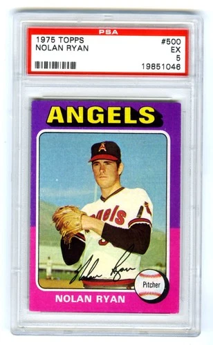 NOLAN RYAN~CALIFORNIA ANGELS~1975 TOPPS PSA-5 EX HOT GRADED 51-YEAR-OLD CARD#500