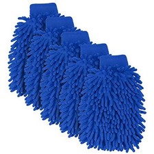 5 Pieces Car Wash Mitts Chenille Microfiber Double Sided Scratch-Free Wash Blue