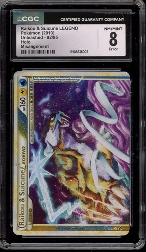 Pokemon Raikou & Suicune Legend Top Unleashed Holo #92 MISALIGNMENT CGC 8