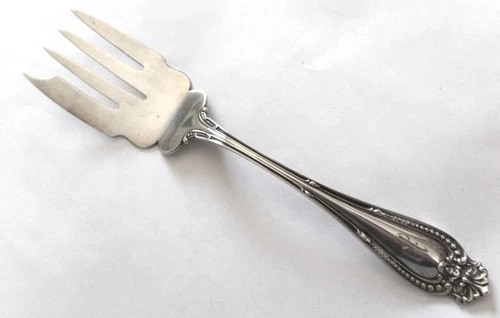 FIGURAL FACE Beaded Edge Wallace Sterling Silver COLD MEAT FORK  6.75" mono "P"