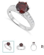Sterling Silver Garnet Round Cut CZ Ring Sz- 5 Beautiful Ring    Ct. Weight :2.4
