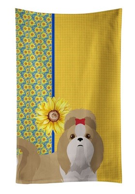 Summer Sunflowers Gold and White Shih Tzu Kitchen Towel Dish Cloths Guest Hand