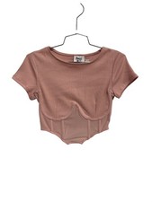Princess Polly Bustier Top Size 4 Ribbed Short Sleeve Cropped Crewneck Pink Chic