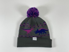 Coal Kid's Toy Bin Knit Pom Beanie Charcoal with Pink and Purple Dinosaurs