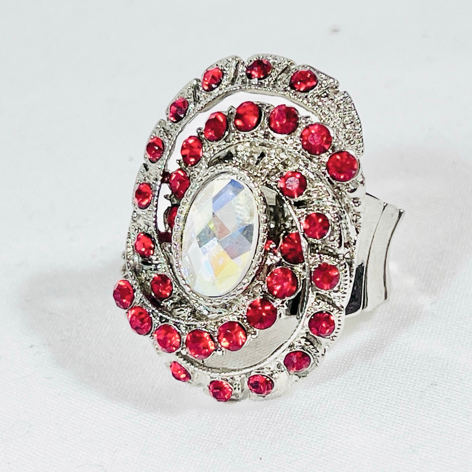 Extra Large Red Ruby Swirl Ring Crystal Diamond S… - image 3