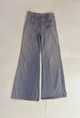 Vintage Jeans 70s Eclipse Wide Leg lace-up Retro Hippie Sz 5 Boho Distressed - Image 1 of 4