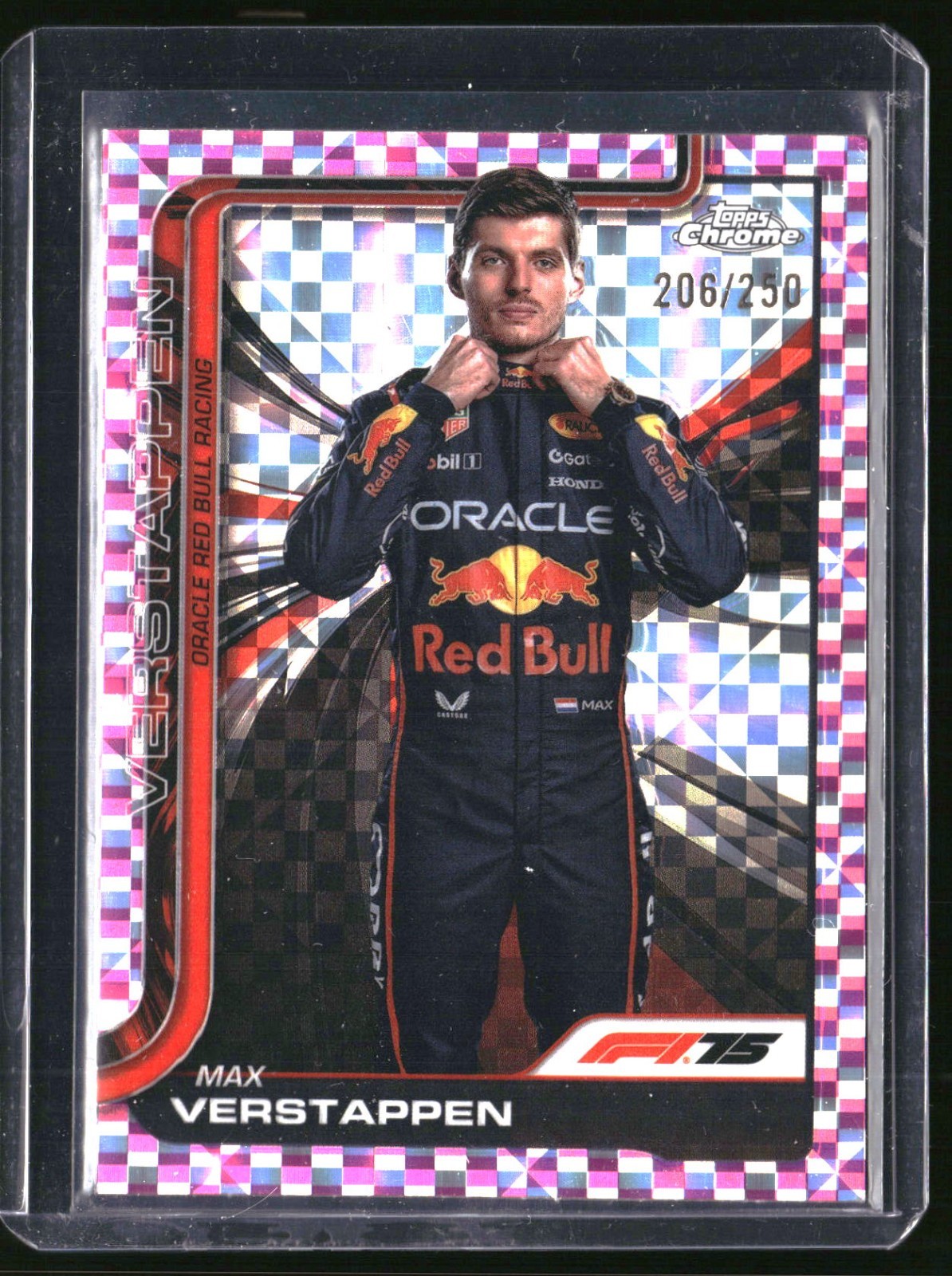2025 Topps Chrome Formula 1 F1 Max Verstappen Portrait Pink Checker 206/250 #1