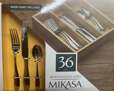 Mikasa, 36 Pc Hamilton 18/10 Stainless Steel Flatware Set | Wood