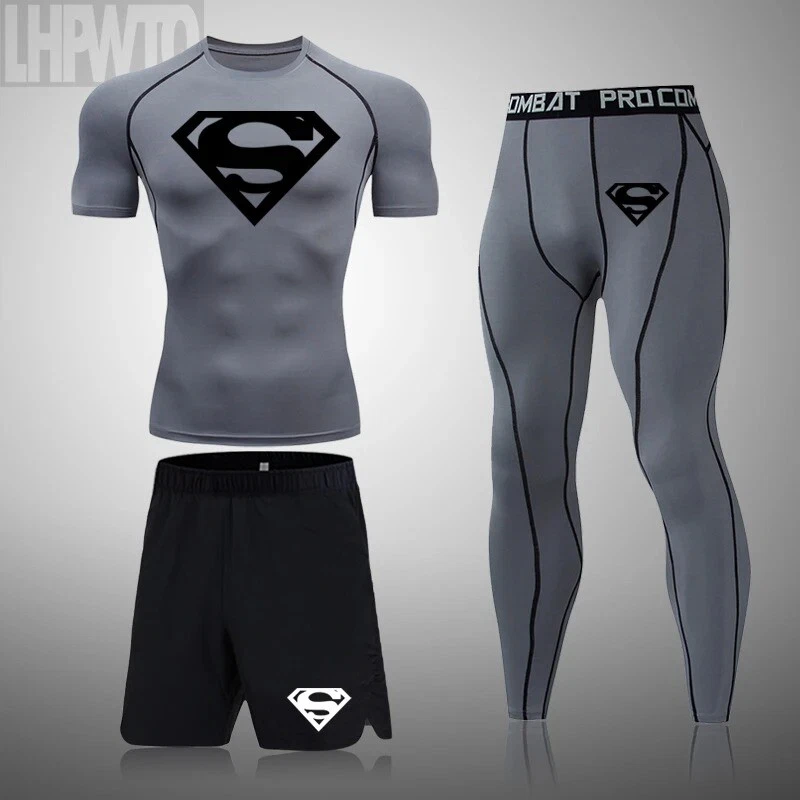 NEW Superman Men Compression T Shirt Quick Tight Set Men Exercise Training Suit