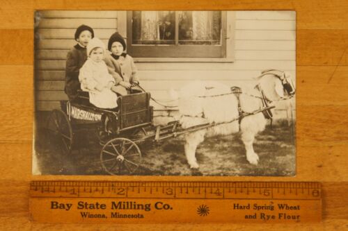 Antico carrello capra per bambini RPPC striscione Marshalltown capra Marshalltown IA  - Foto 1 di 3