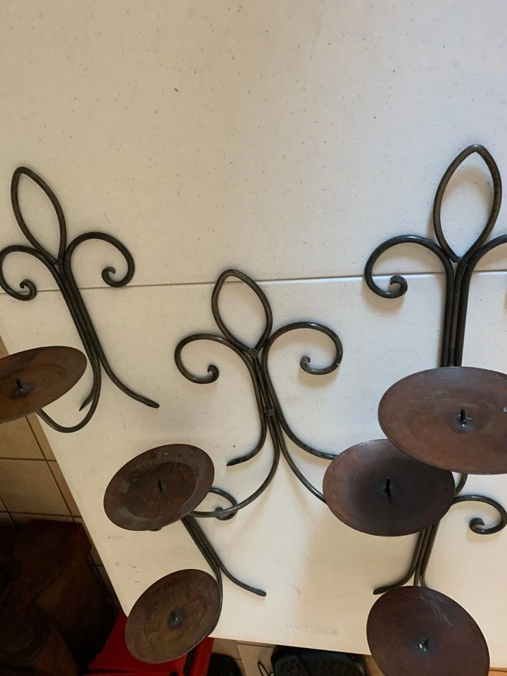 ARANDELAS antigas marrom/metal castiçais de parede 10,5" x 6"- 5 arandelas individuais - Imagem 3 de 4