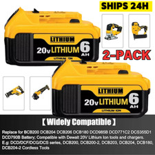 2 PACK 6.0Ah Batter For DeWalt 20 Volt 20V Max Lithium Battery DCB206 DCB207-2