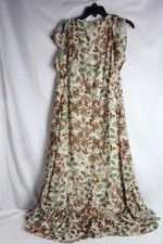 Drew Terra Vintage Garden Floral Paisley Ruffle Maxi Dress Brown Tan SZ Small