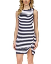 Michael Kors Sleeveless Snap Trim Dress striped blue S NWT