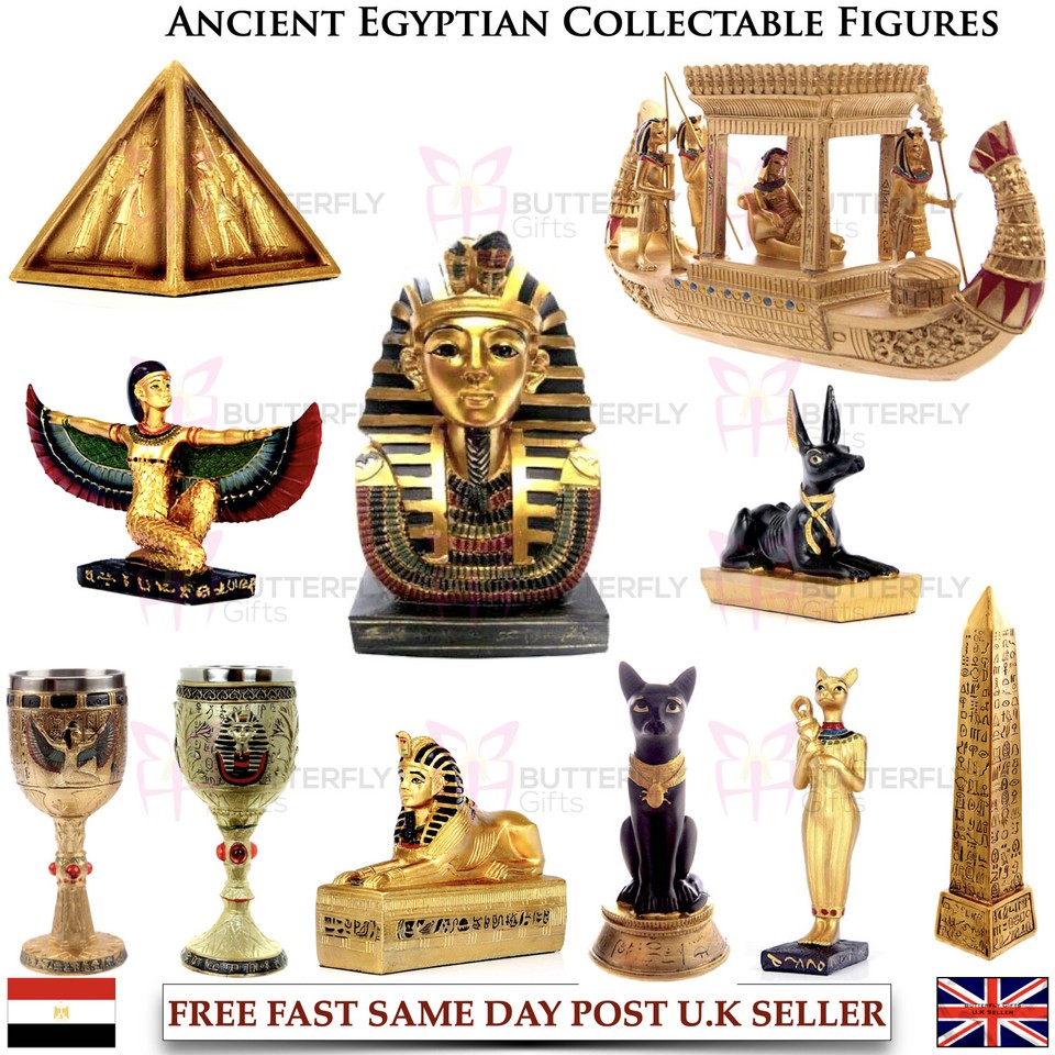 Ancient Egyptian Collectable Decorative Figures Ornaments Golden Bast Pyramids