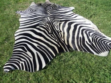 LARGE !! ZEBRA print printed Cowhide Rug natural Cow Hide Skin beige white Z